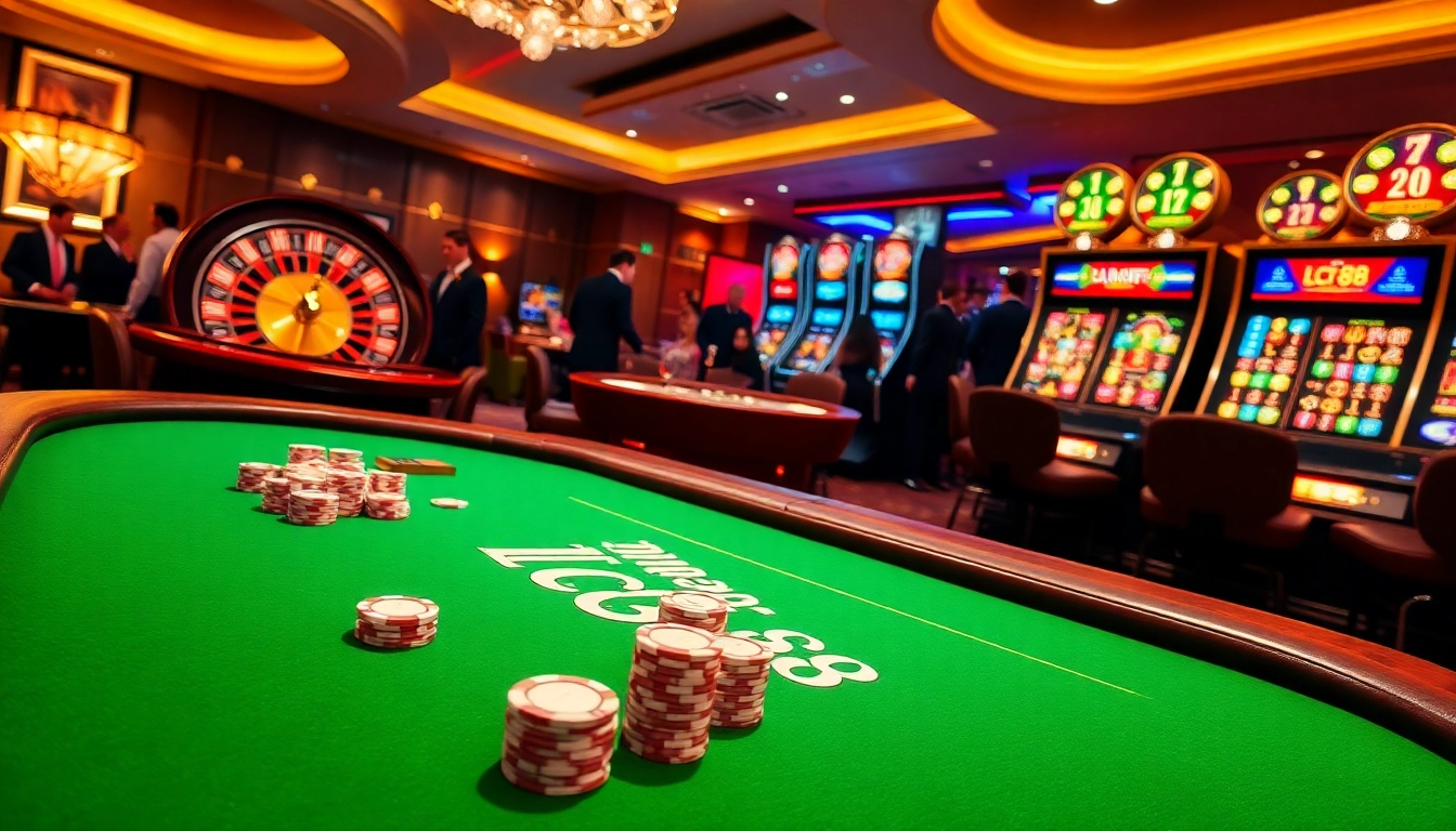 Experience the thrill of high-stakes gambling with lc88 poker chips and vibrant casino elements.