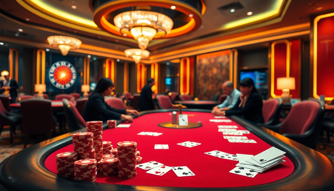 Players celebrating a big win at a poker table in a stylish casino atmosphere, embracing the excitement of sun win.