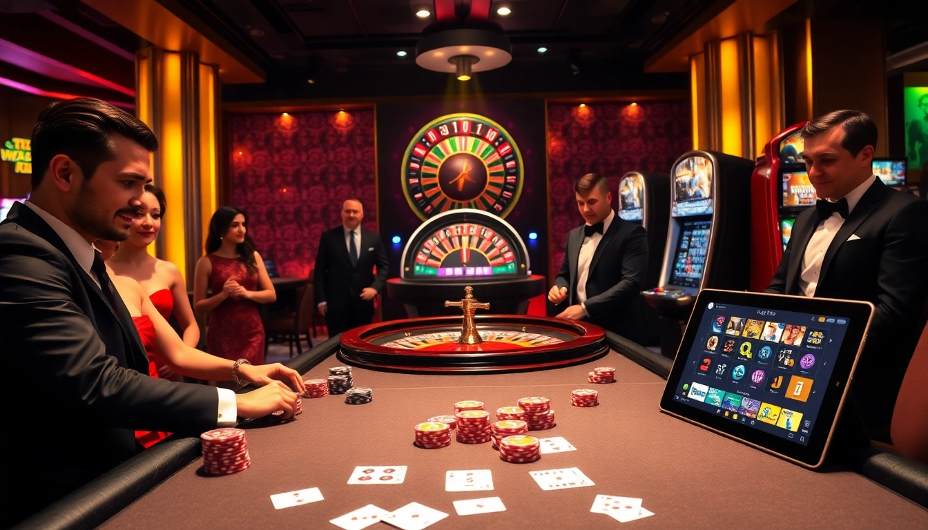 KJC gambling scene featuring excited players at a modern casino table.