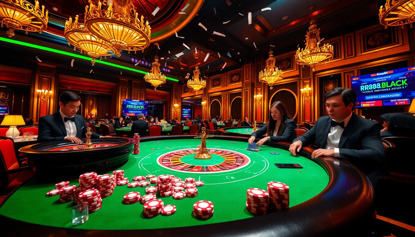 Experience the excitement at https://rr88.black/ with vibrant casino scenes featuring roulette and winning players.