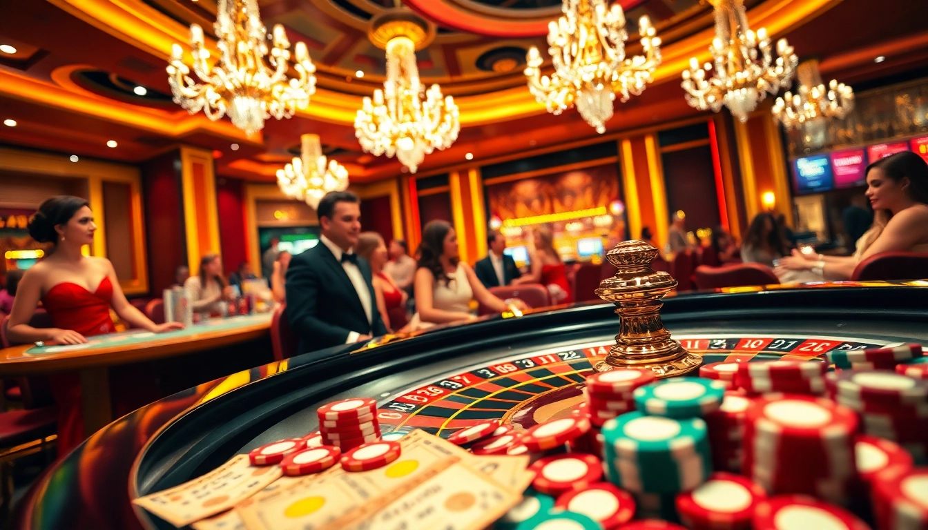 Experience the explosion of a prize-winning lottery at a luxurious casino with lottery tickets and excited players.