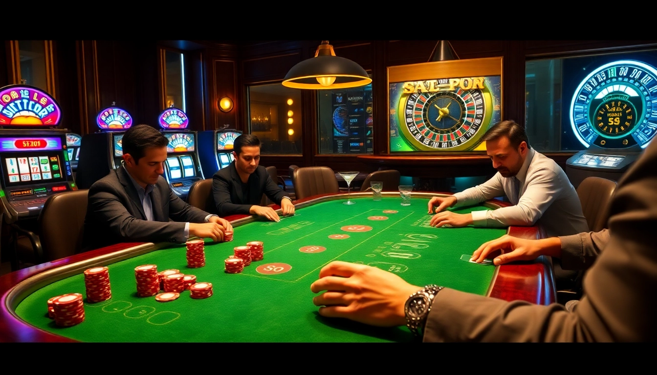 Players enjoying a thrilling game of poker with S8 poker chips in a luxurious casino environment.