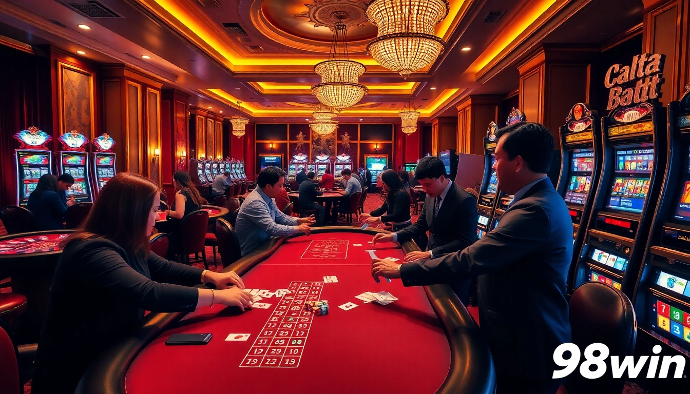 Experience the thrilling atmosphere at 98win's luxury casino with exciting games and vibrant players.