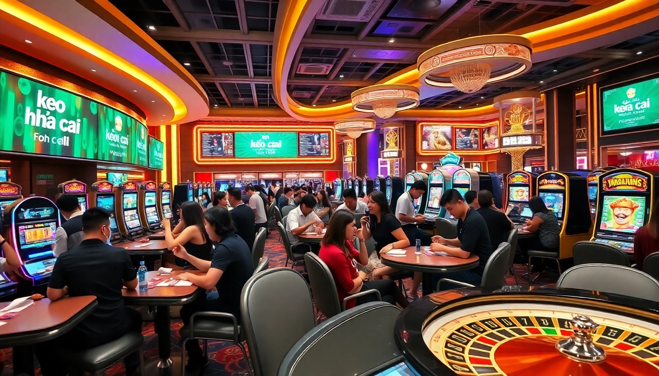 Engaging in keo nha cai betting with excitement at a modern casino setting.