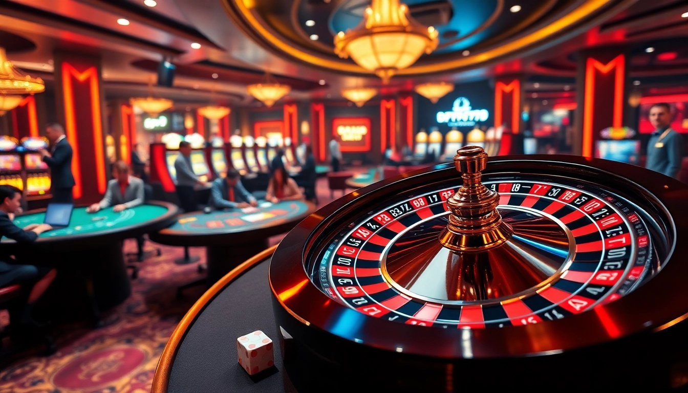 Bettors enjoying a thrilling game at DF999 com casino, featuring stylish tables and exciting slot machines.