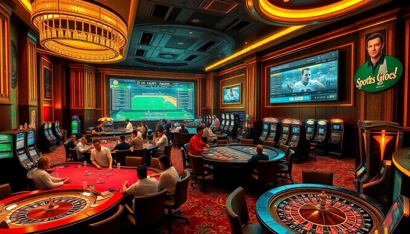 Engage with thể thao fun79 at a luxurious casino featuring vibrant betting interfaces and thrilling games.