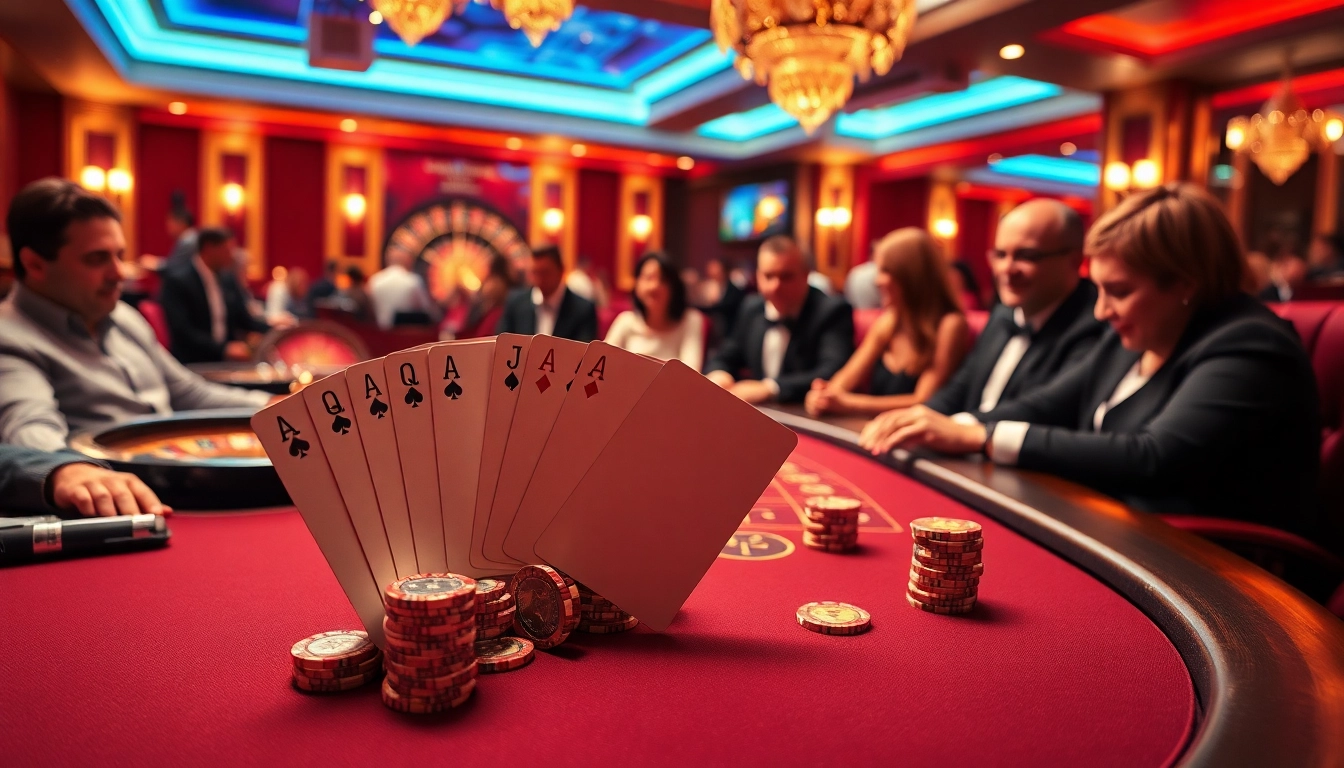 Exciting gambling scene featuring sodo66's baccarat table and players engaged in game.