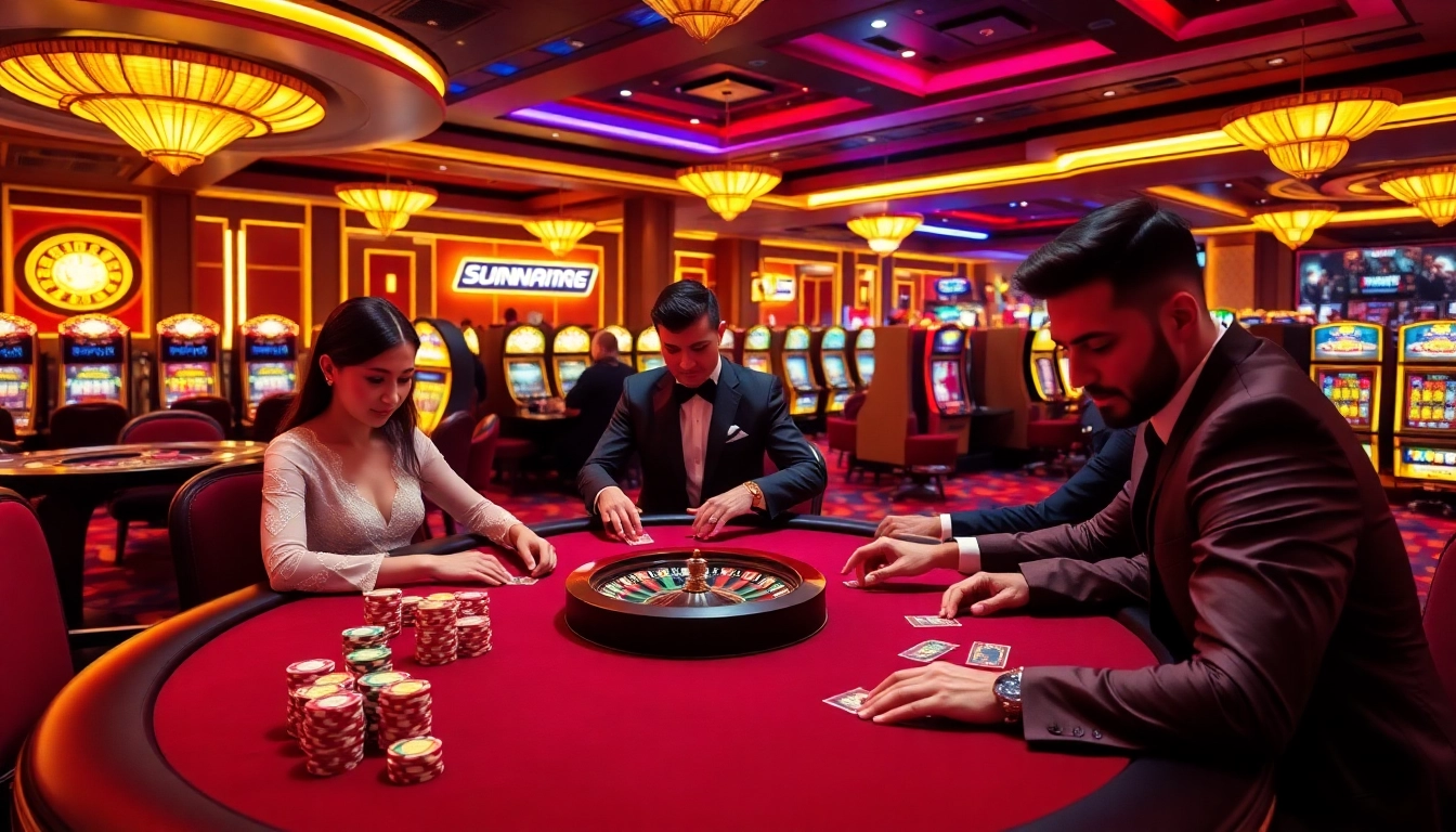Experience the thrilling excitement of Sunwin at a luxurious poker table, filled with vibrant chips and intense gameplay.