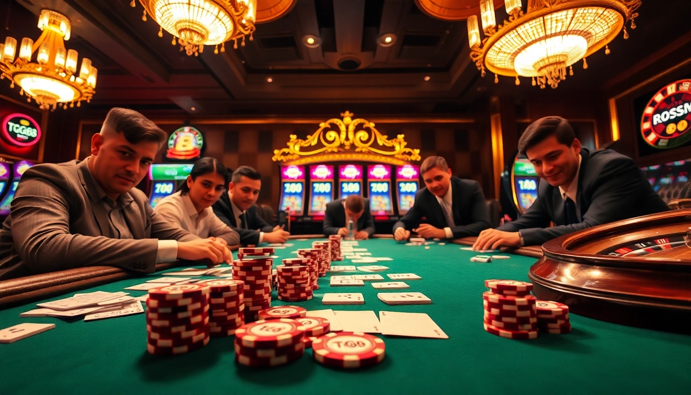 Players strategizing with TG88 chips at an upscale casino table, creating an electric atmosphere.