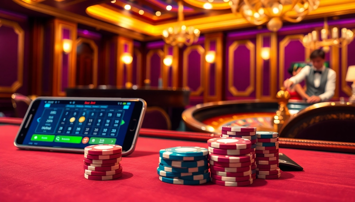 Experience high-stakes gameplay with S8 mobile gambling interface amid a vibrant casino scene.