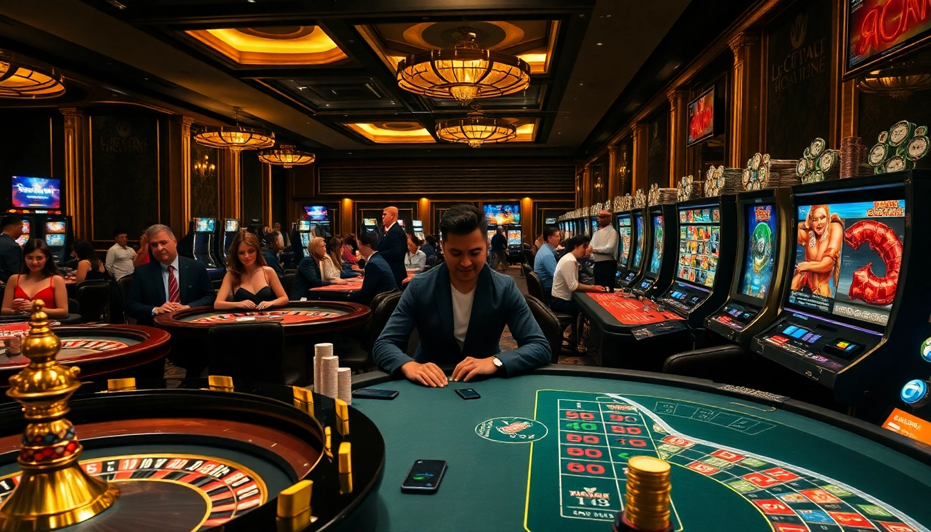 Experience the thrill of gambling at https://789pa.in.net/ with vibrant casino tables, poker chips, and excited players.