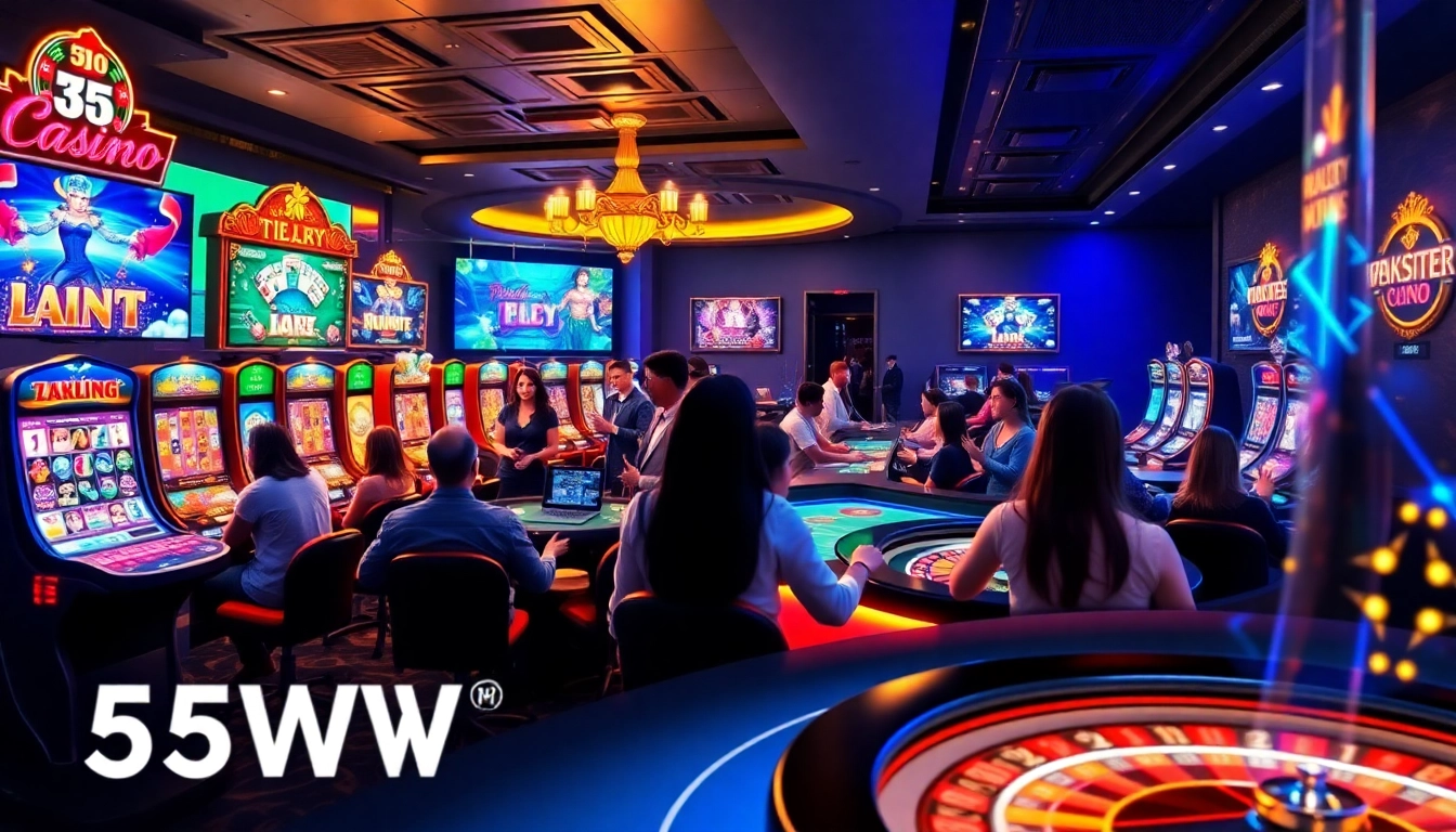 Engaging scene of players enjoying games at 55WW online casino with vibrant graphics and live dealers.