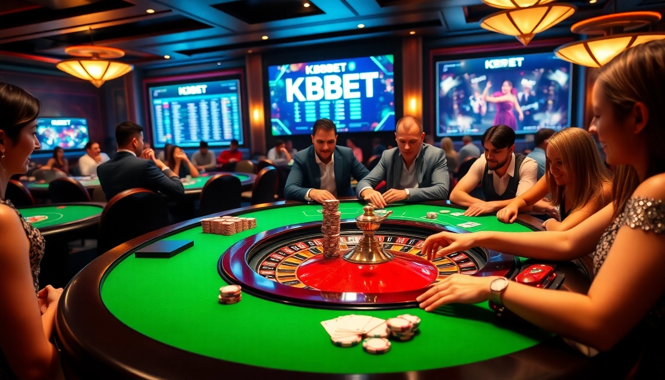 Engaging players at a vibrant casino table, showcasing the excitement of KBBET betting activities.