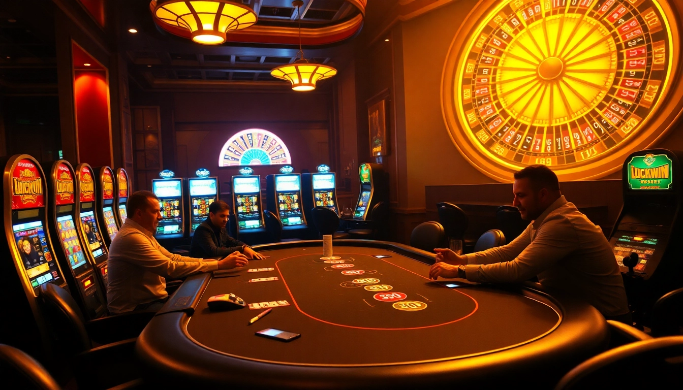 Experience the thrill of Luckywin at a vibrant casino table with poker chips and exciting games.