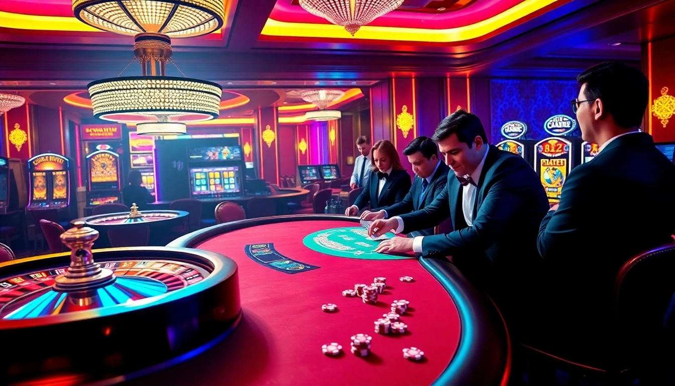 Experience the thrill of B52-style gaming in an upscale casino atmosphere with vibrant lights.