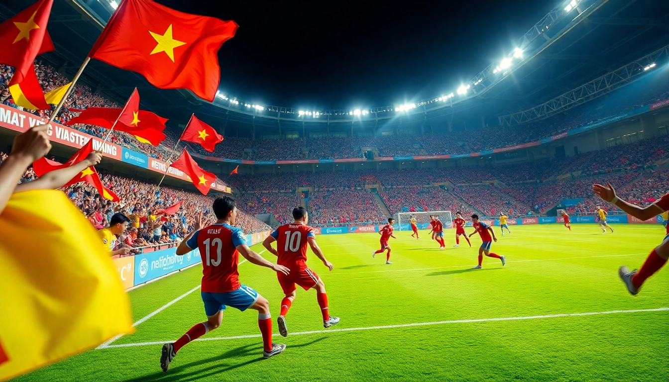 Dynamic action from a Giải Bóng đá hạng Nhất Việt Nam football match, showcasing players and enthusiastic fans.
