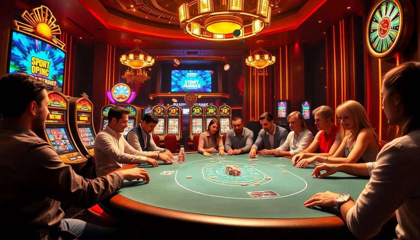 Experience the thrill of bem88 at a luxurious casino poker table with vibrant slot machines.