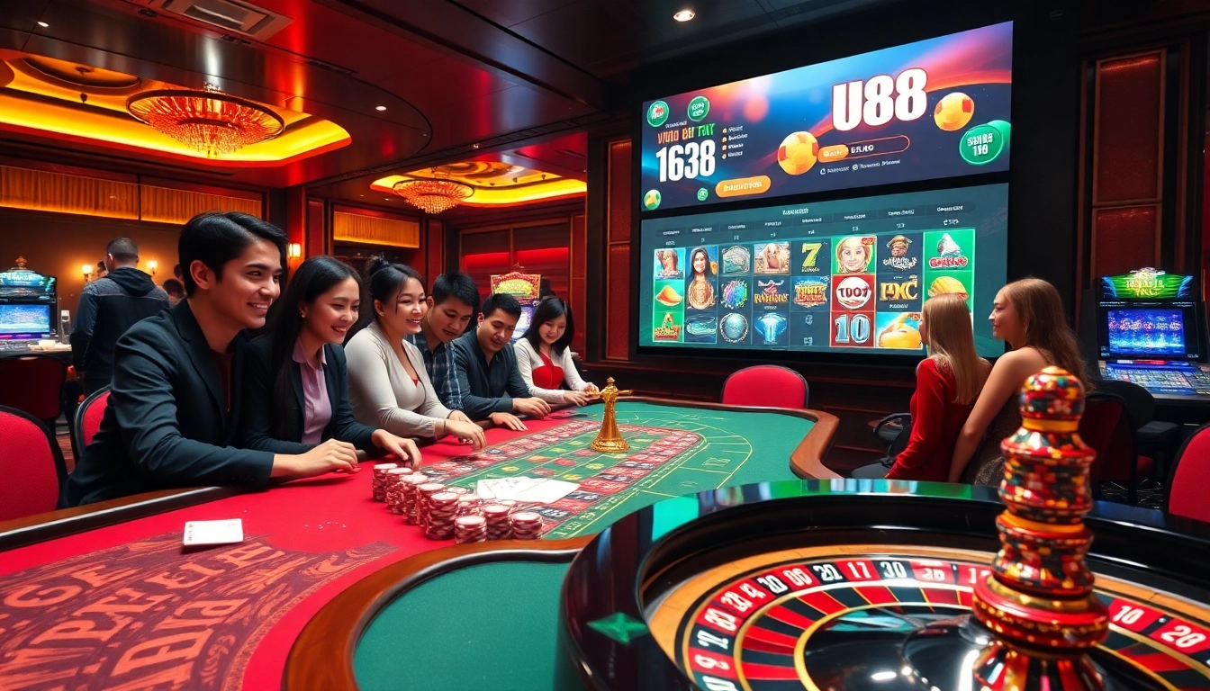 Participants enjoying games at a luxurious casino featuring UU88 online betting interfaces.