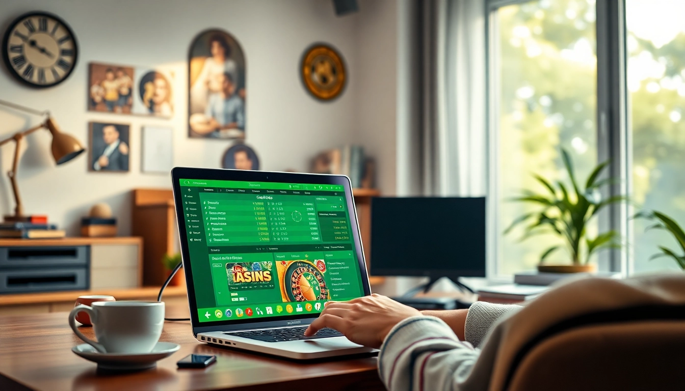Experience seamless betting at thabethome.com with dynamic visuals of sports and casino games in a modern setting.