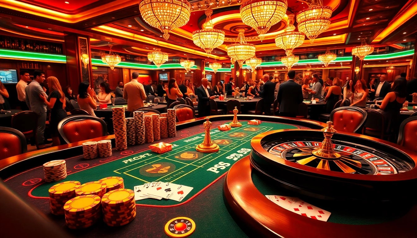 Experience the thrill of PS99 at a lively casino with vibrant gaming tables and poker chips.