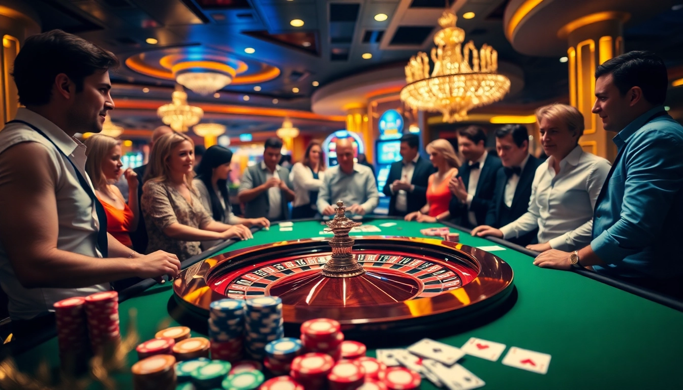 Players enjoying a lively roulette game at vaobet, surrounded by colorful chips and casino excitement.