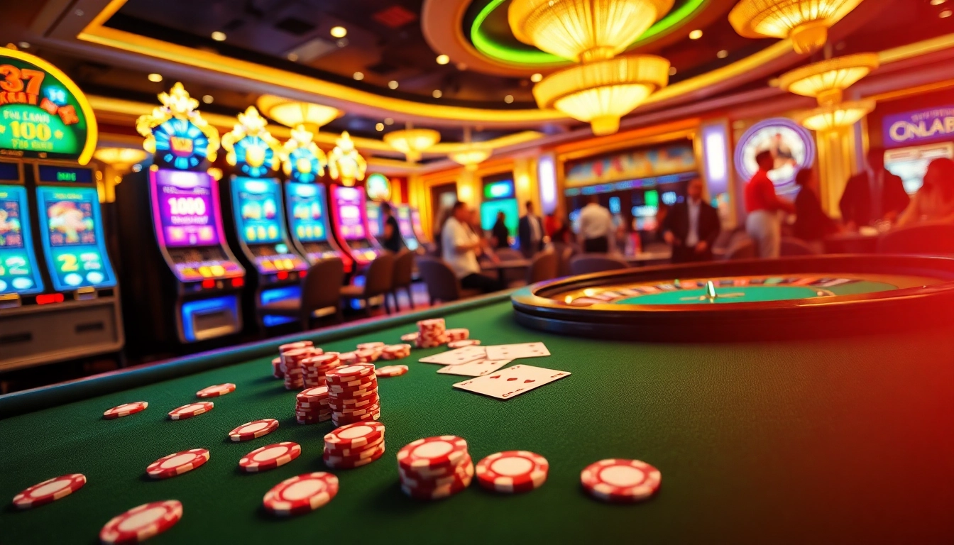 Experience the thrill of GG88 in a vibrant casino scene with poker chips, cards, and a roulette wheel.