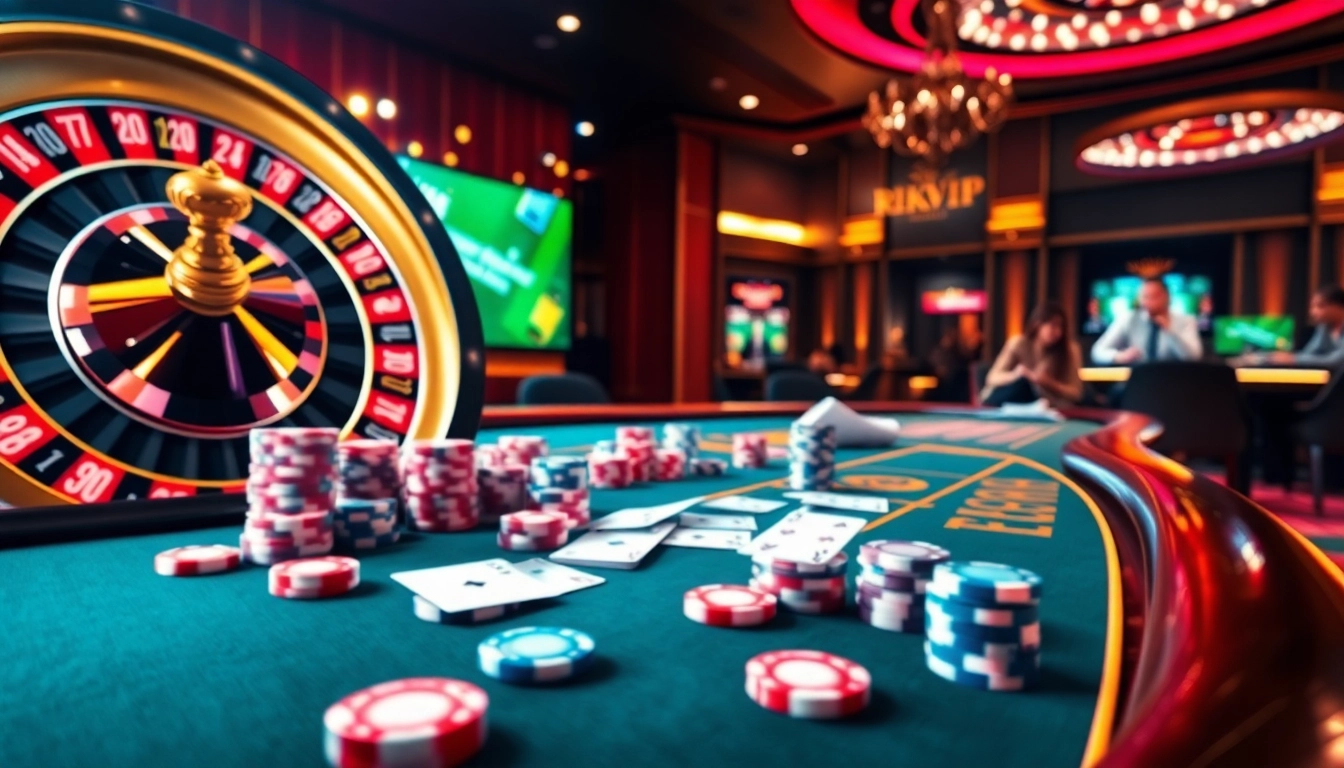 Experience thrilling gameplay on RIKVIP with vibrant casino tables and engaging livestream elements.