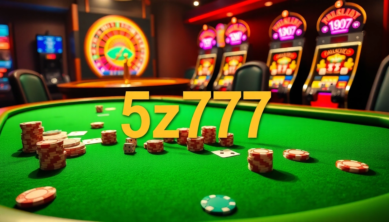 Gamble at the luxury poker table featuring 5z777 chips and cards, highlighting casino excitement.