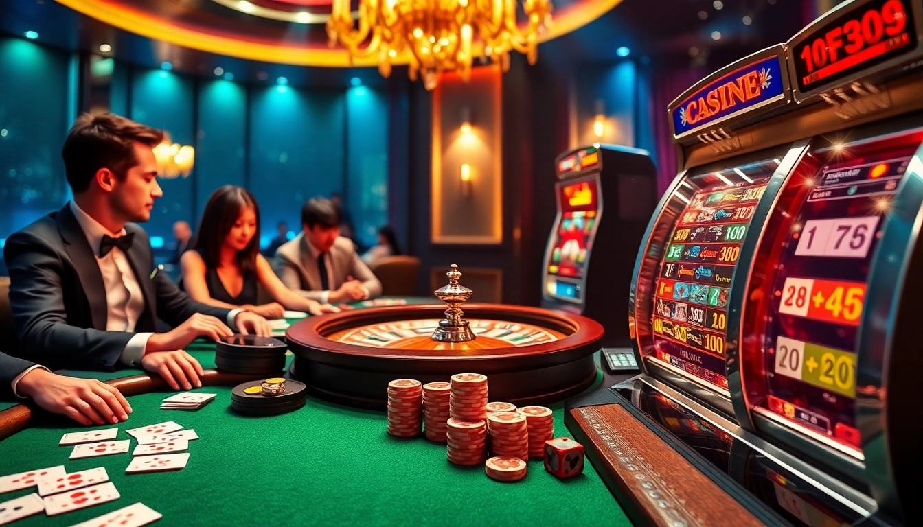 Engaging casino scene showcasing S8 com with poker games, vibrant slot machines, and dynamic roulette.