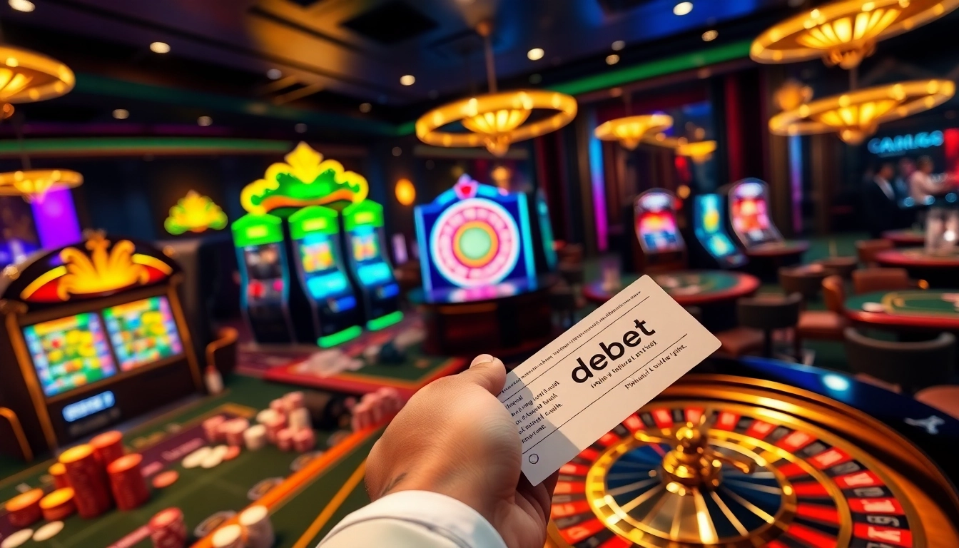 Engaging scene of debet gambling action at a vibrant casino table with poker chips and cards.
