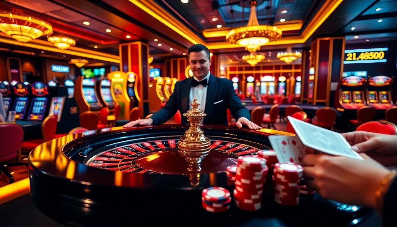 Experience the thrill of RR88 casino with vibrant games, chips, and a roulette table.