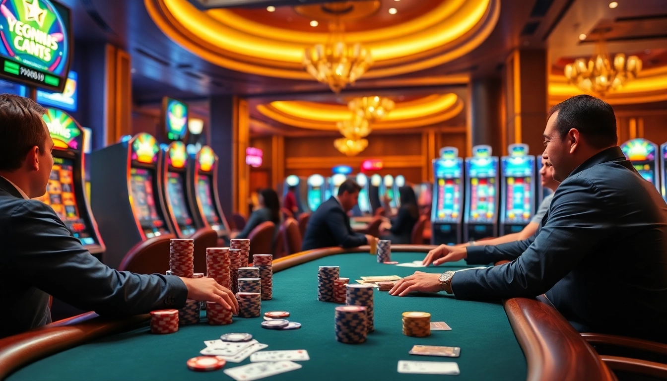 Experience the thrill of LC88 at a vibrant casino with engaging poker games and exciting slot machines.