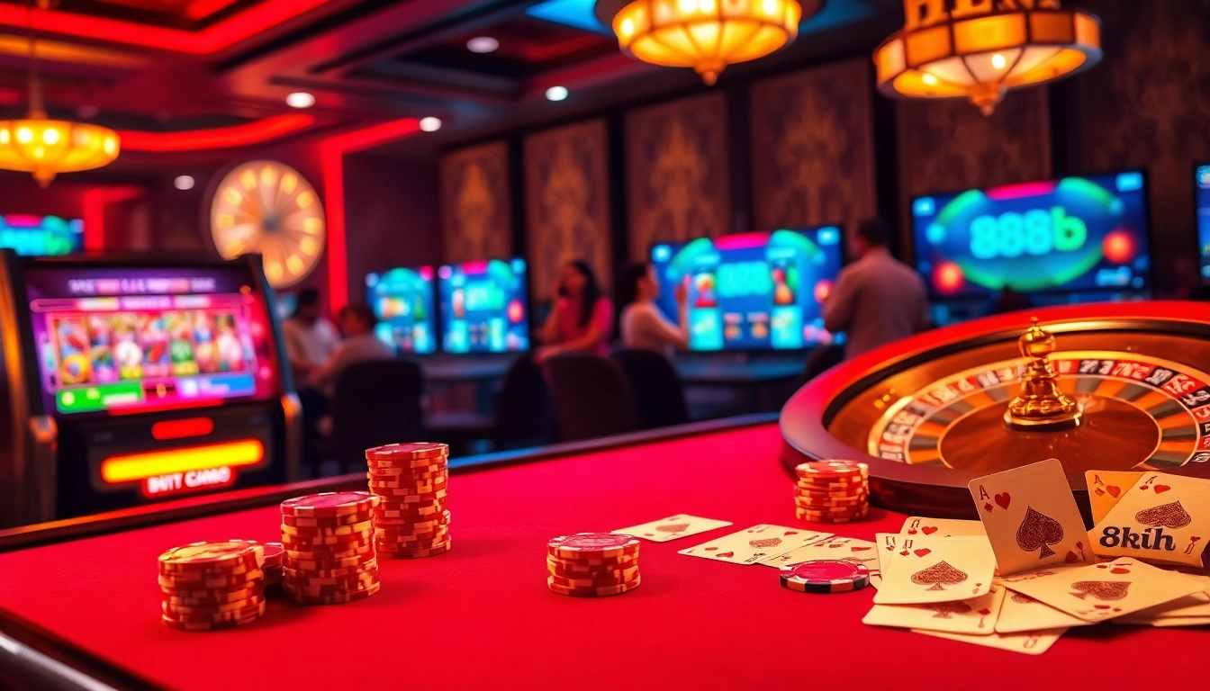 Engaging players at the glamorous 888b casino, showcasing vibrant table games and online interfaces.
