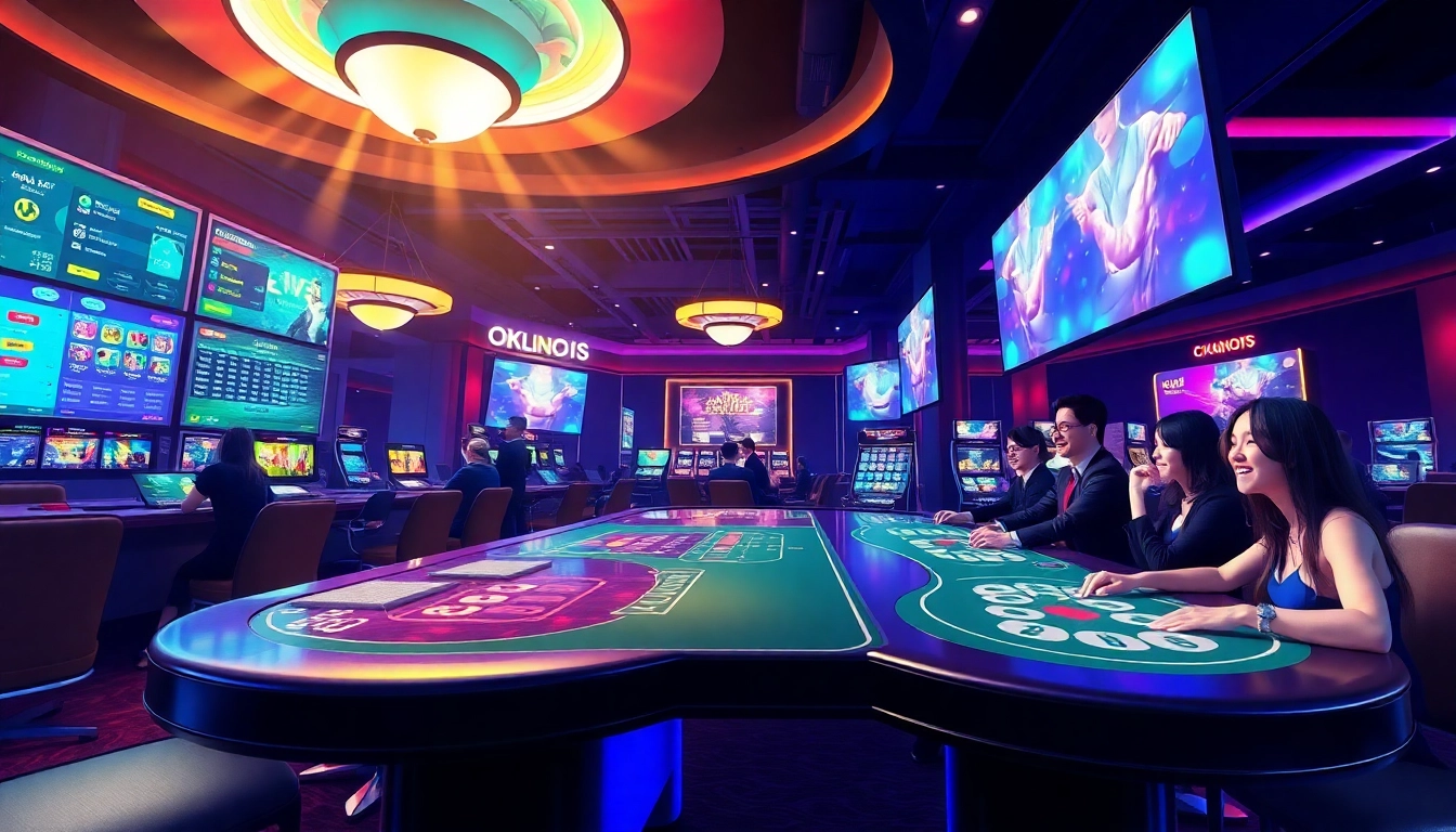 Experience the thrill of online gaming at okvipwin.live with an elegant virtual casino atmosphere filled with vibrant colors and exciting games.