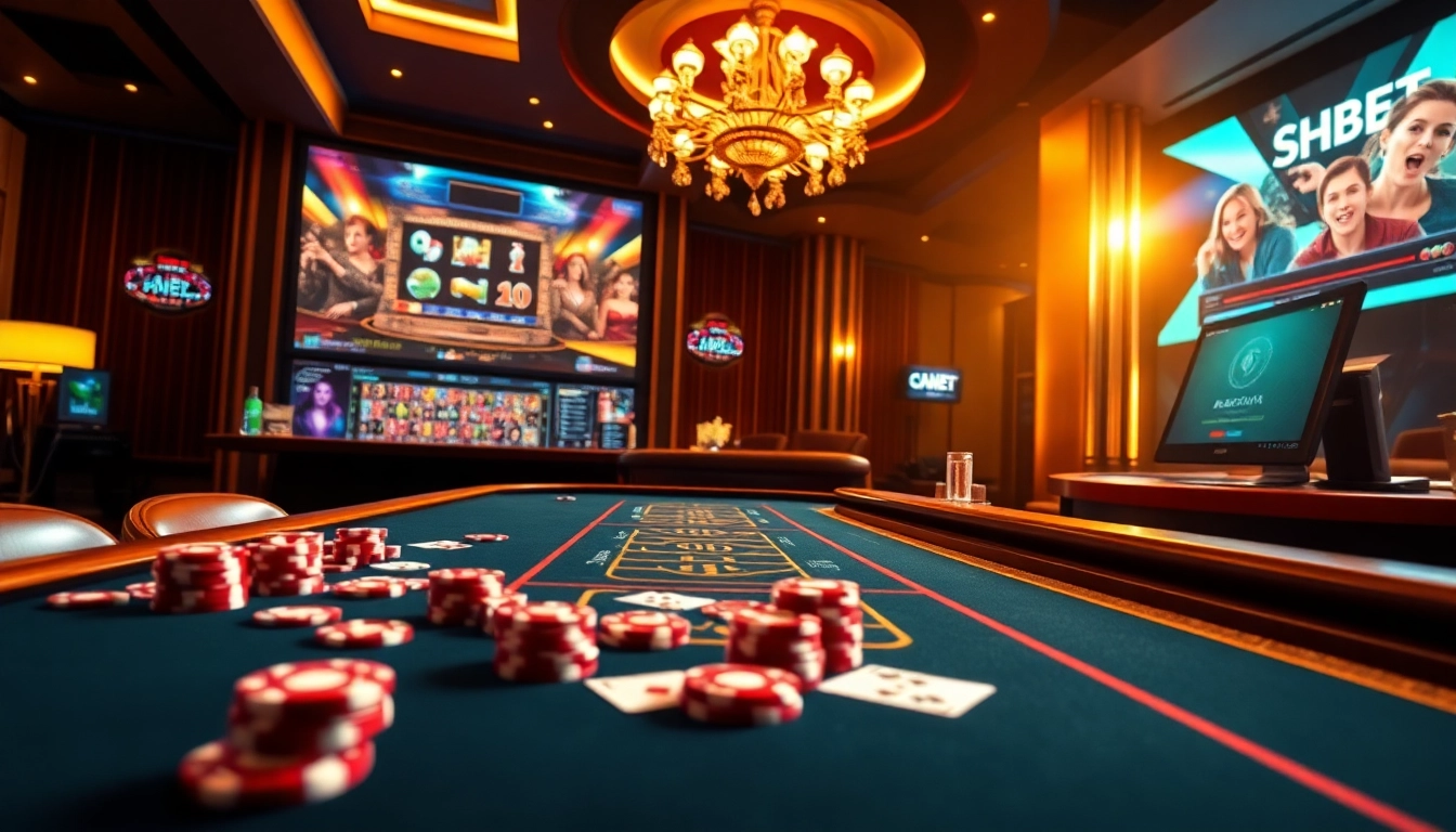 Access SHBET chính thức through an exciting online casino interface filled with vibrant gaming elements.