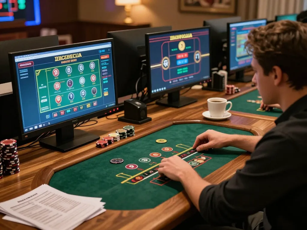 Engaging player focused on blackjack at https://gg88.shop/ in a cozy online gaming setup, highlighting strategic play.