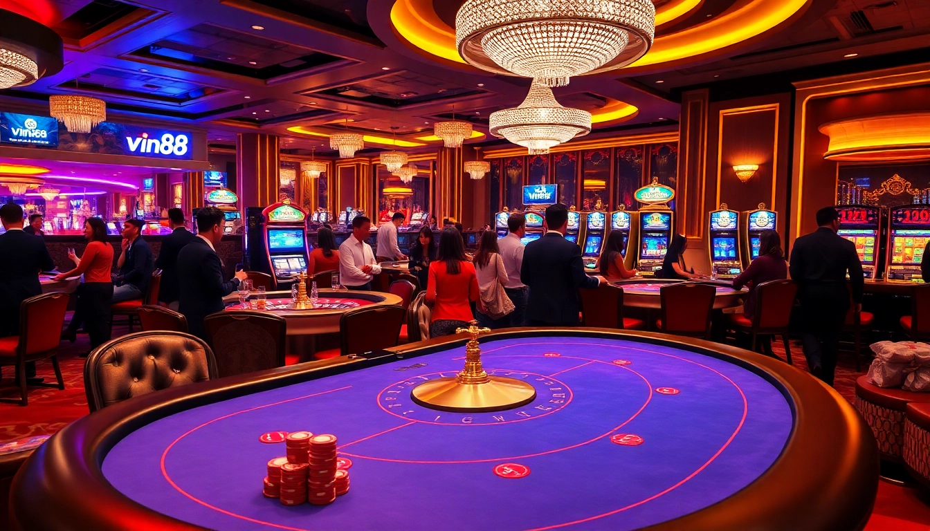 Engage in thrilling games at Vin88 with vibrant casino tables and exciting atmospheres.