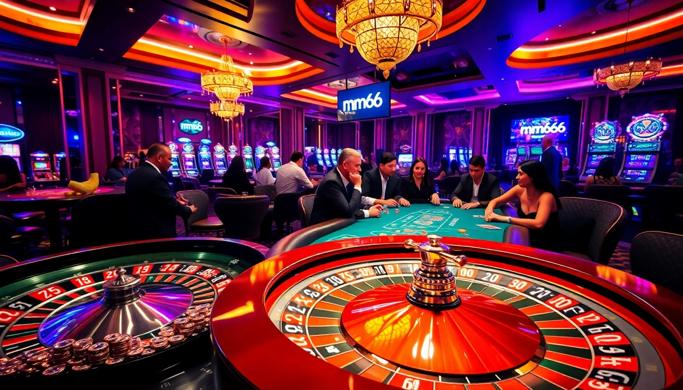Experience the excitement of mm66 as players engage in thrilling casino games amidst luxury.