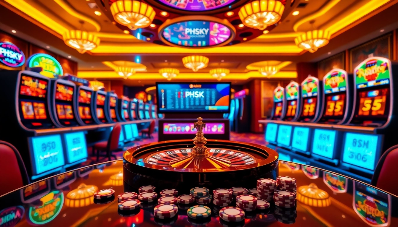 PHSKY online casino scene with vibrant tables, slot machines, and an exciting atmosphere for gamblers.
