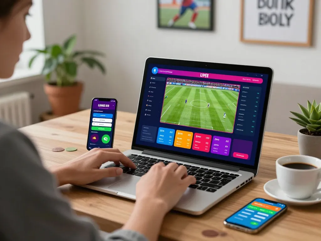 Engaging online gambling scene illustrating vaobong 1gom betting experience with live football matches and modern interface.