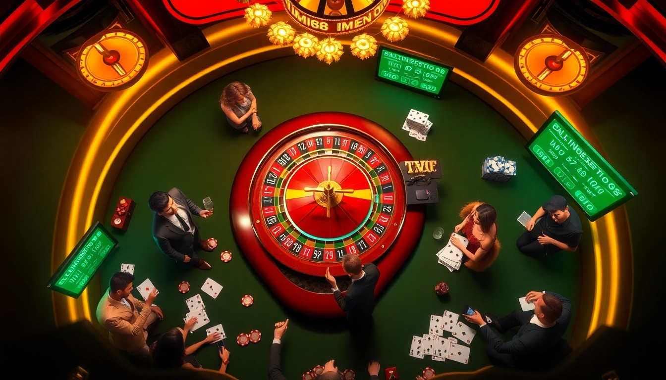 Experience the excitement at MM88 with lively gamblers enjoying roulette and poker.