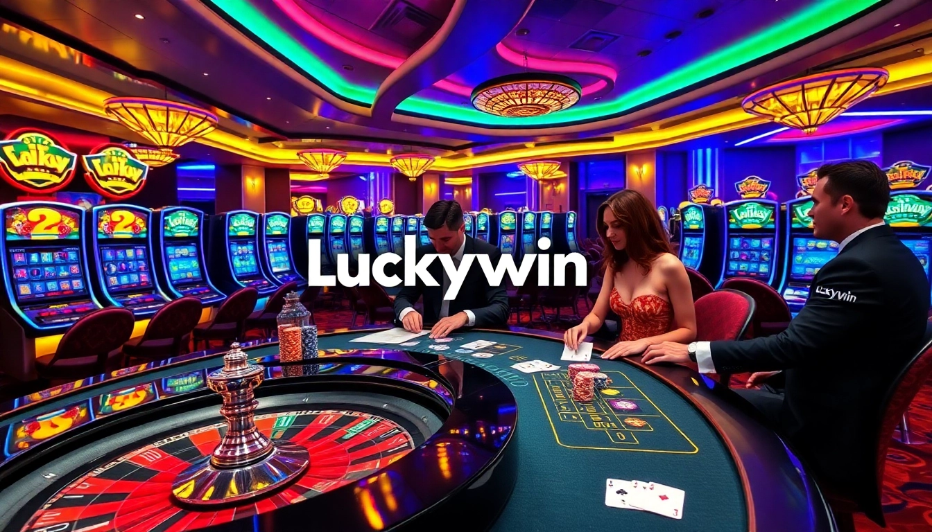 Experience thrilling gameplay at Luckywin's elegant casino with dynamic slot machines and poker action.