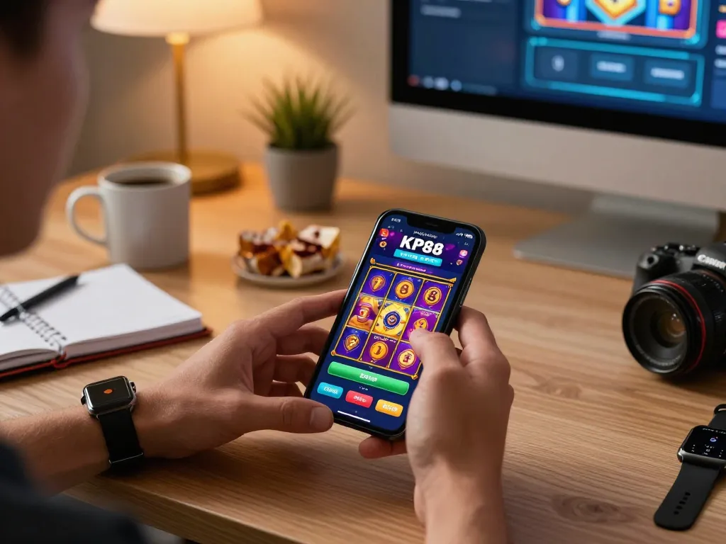 Engaging with the KP88 casino app for online gaming entertainment at https://kp88.space/, showcasing vibrant slots gameplay.