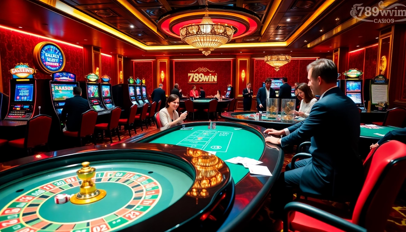 Players enjoying games at 789win club, featuring vibrant casino tables and dealers.