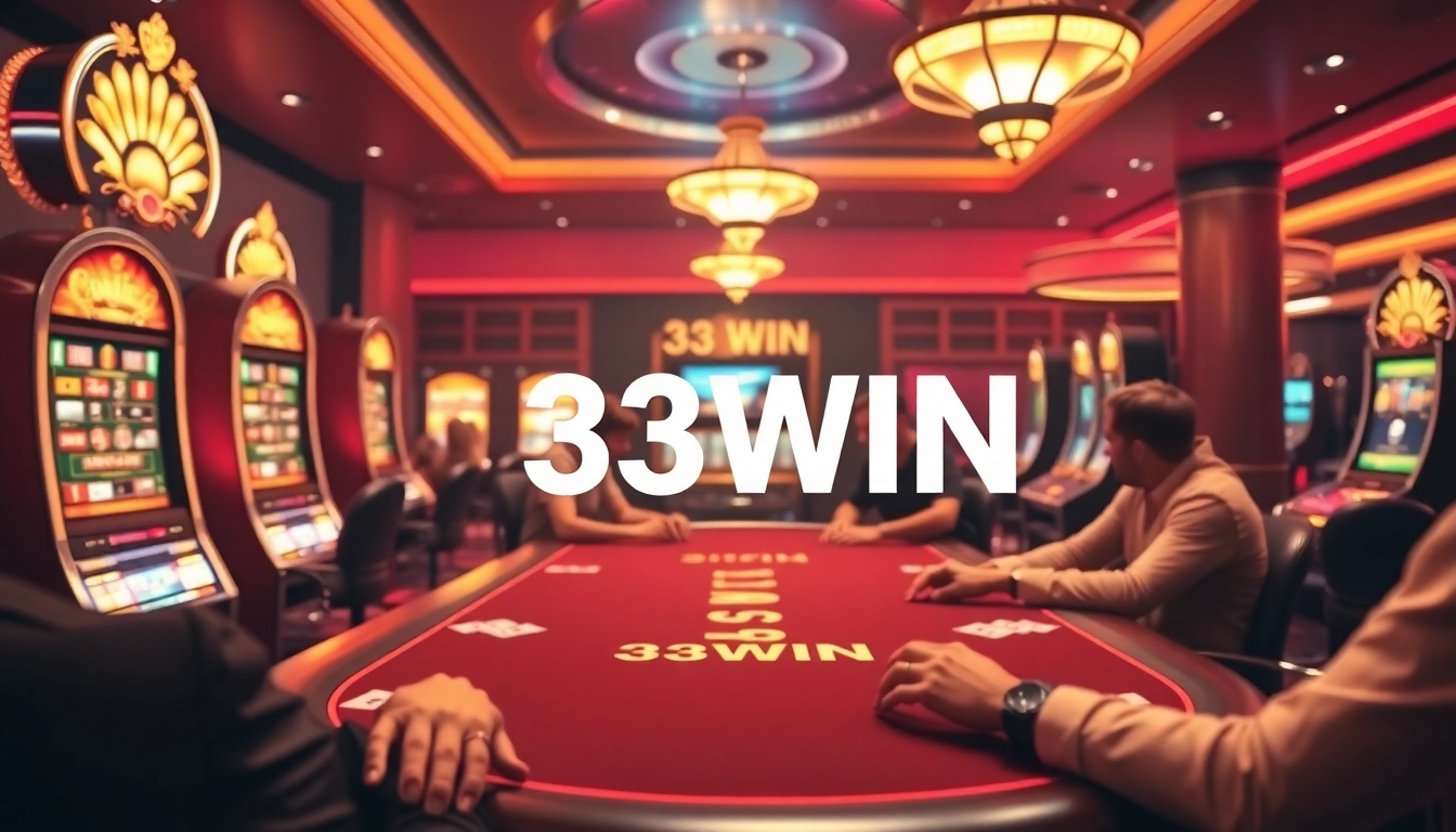 Experience thrilling online gambling at 33WIN with engaging poker tables and vibrant slot machines.