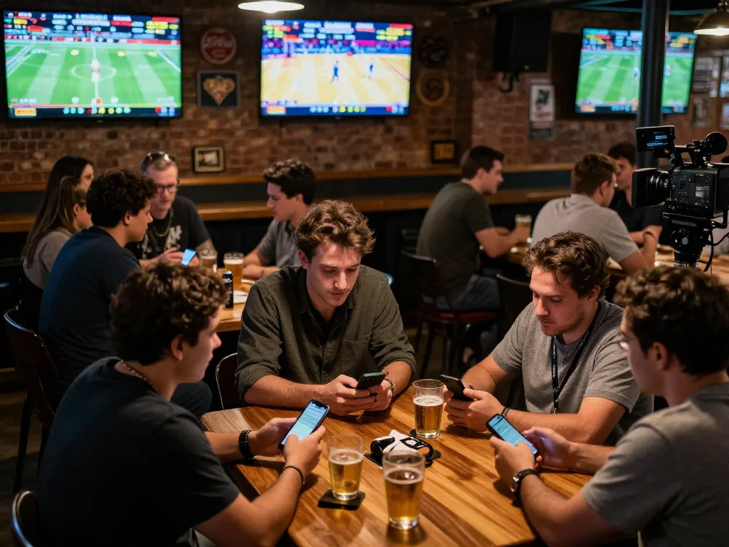 Engaging sports betting atmosphere at Keonhacai during a game night with fans analyzing live odds.