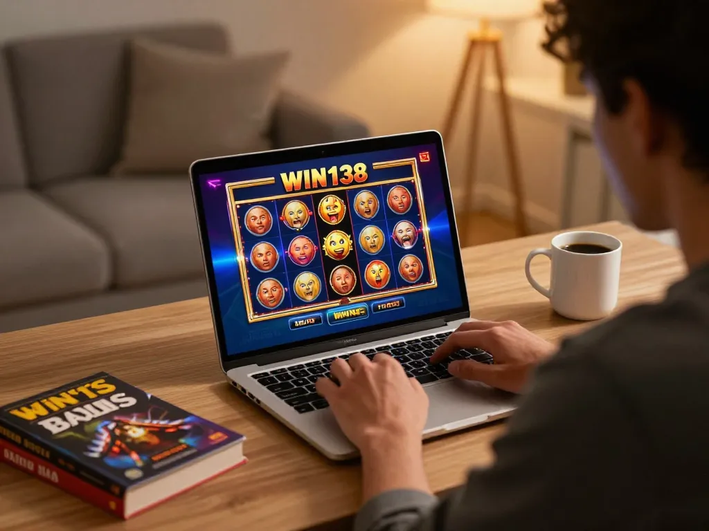 Engaging gameplay on Win138 online casino platform with vibrant graphics and cozy home atmosphere.