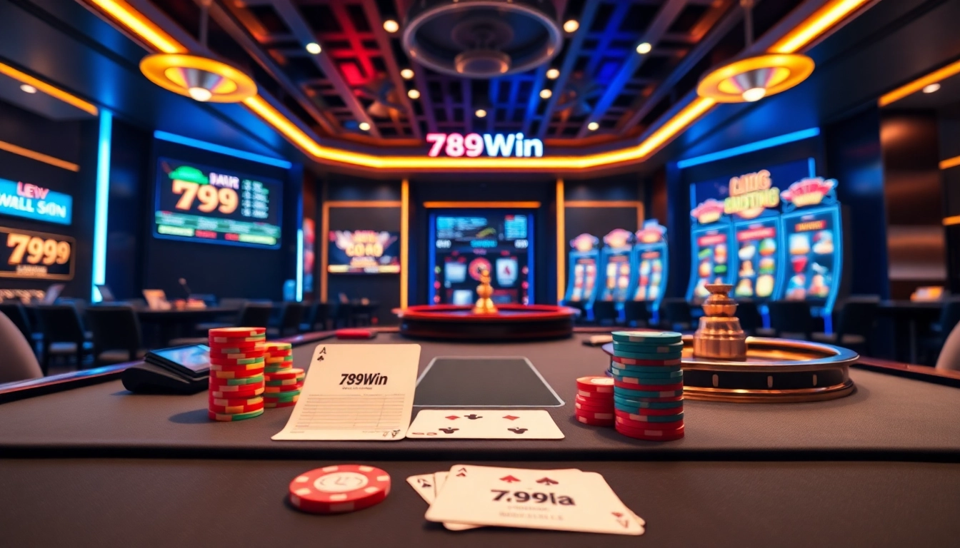 789Win displaying dynamic poker chips and live roulette wheel engaging avid online gamblers