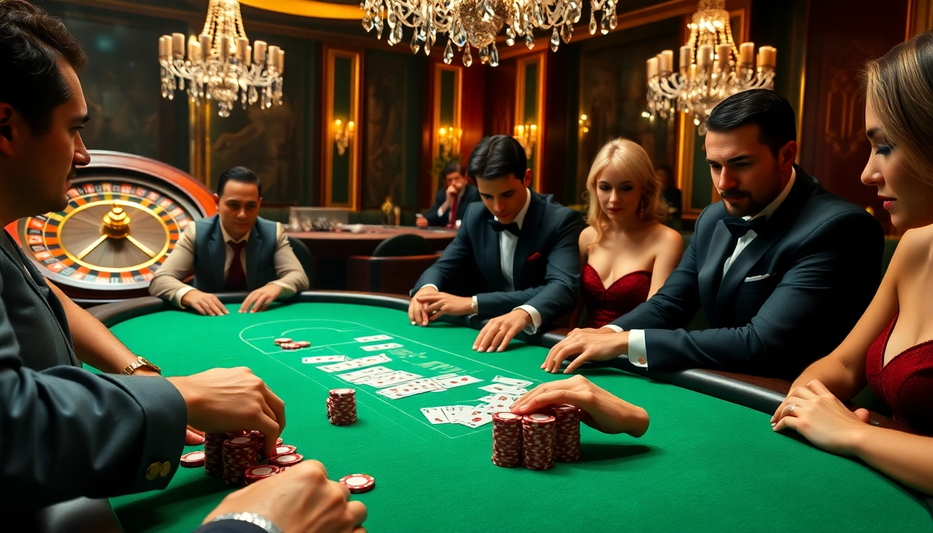 Players engage intensely in high-stakes poker at OXBET, showcasing luxury and excitement.