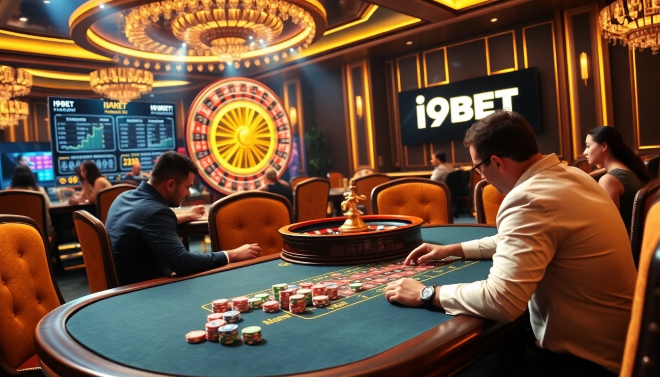 Players enjoying an exciting poker game at the prime I9BET casino, highlighting thrilling betting actions.